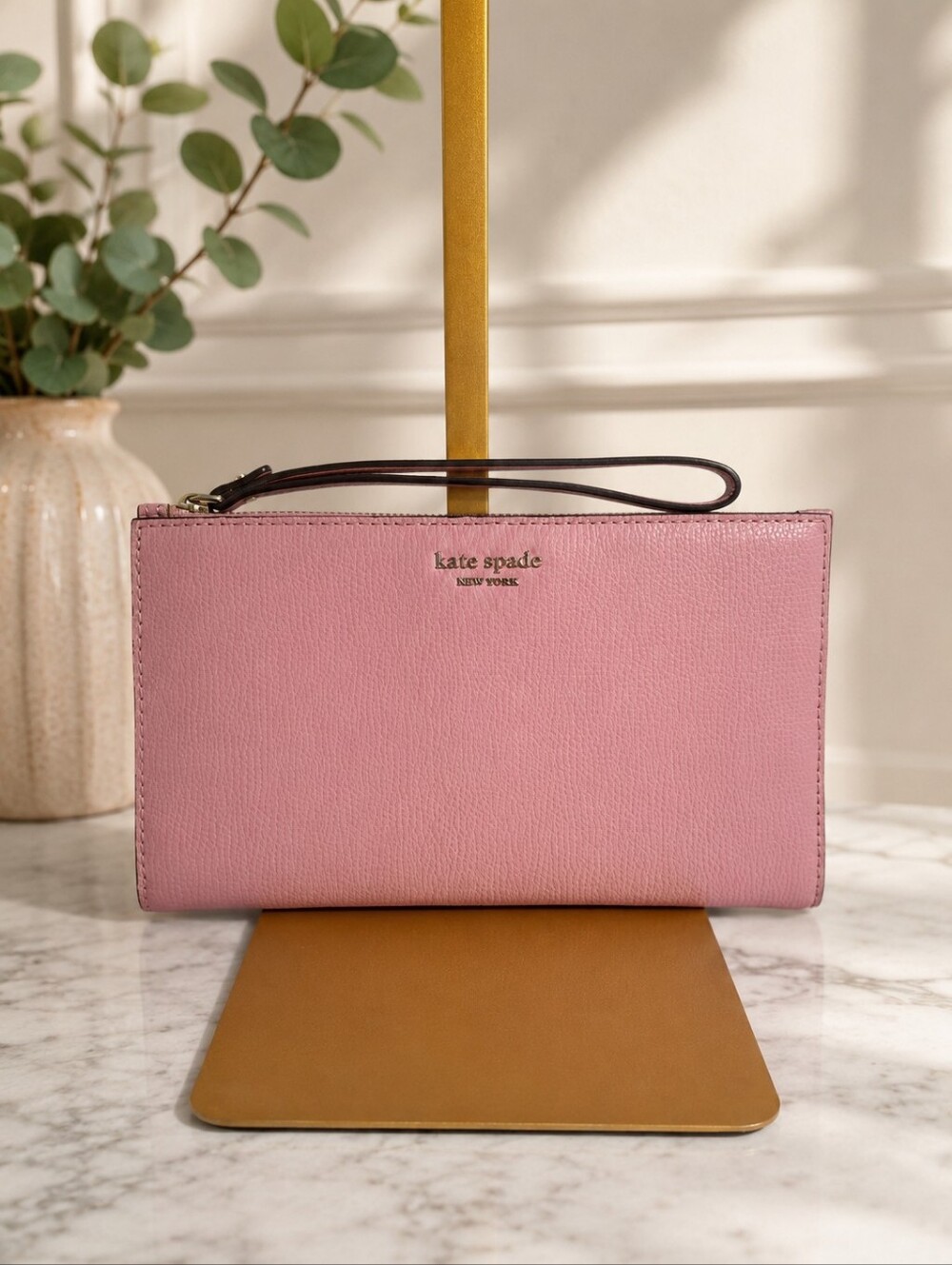 Kate Spade New York Pebbled Leather Continental Wristlet Wallet Pink NWOT